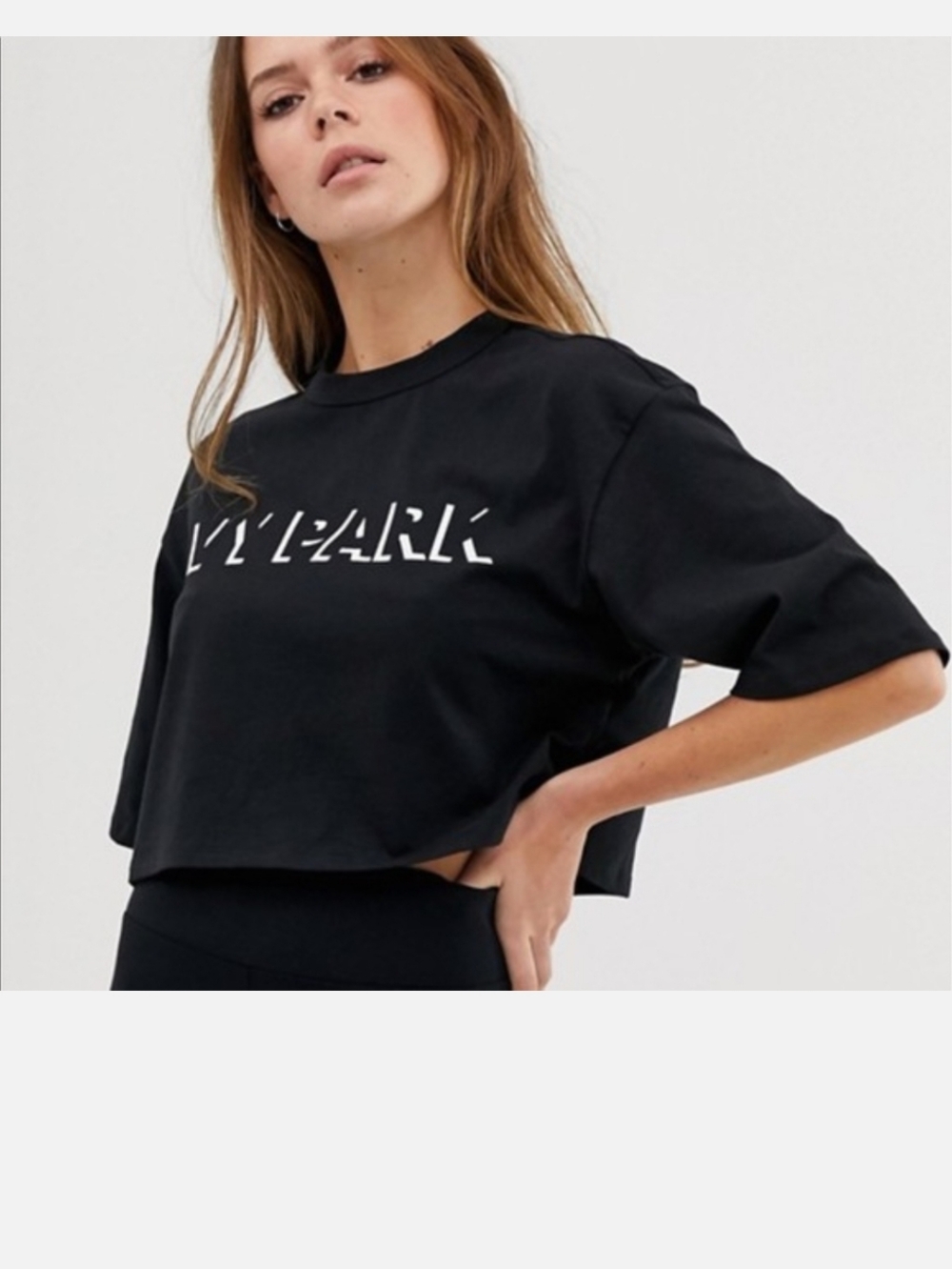 Ivy Park Black Cropped Oversized Logo Tee